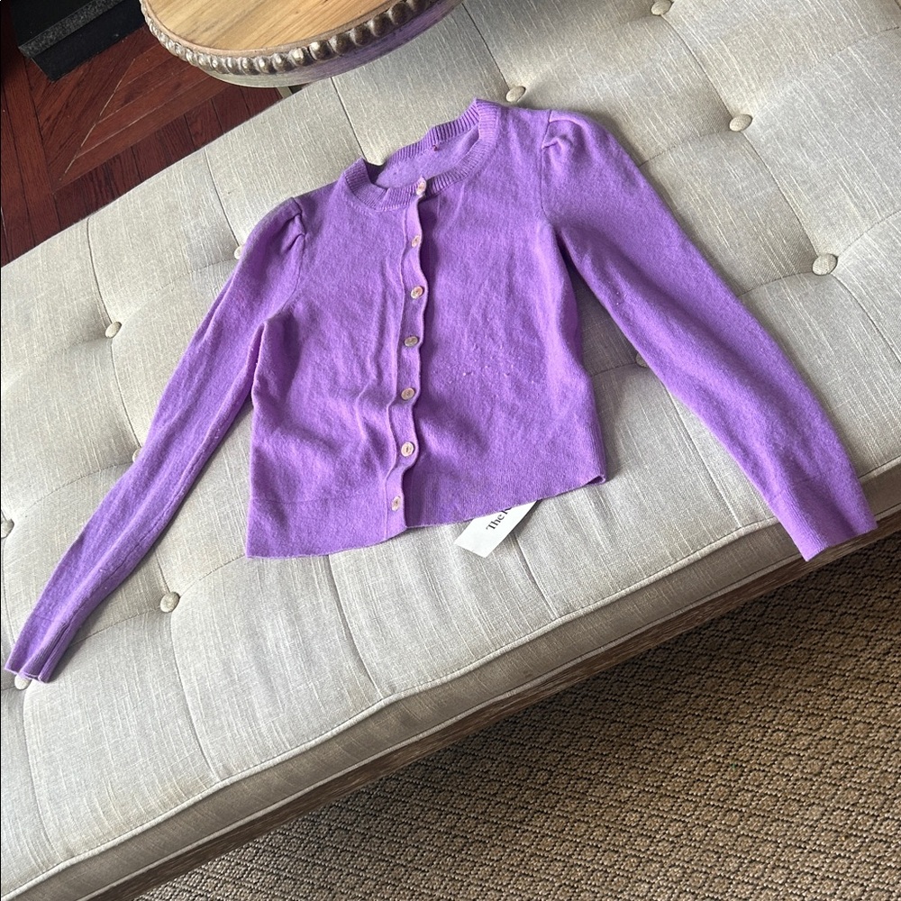 Le Lion Vintage 100% Merino Wool Purple Oyster Button Cardigan Size XS